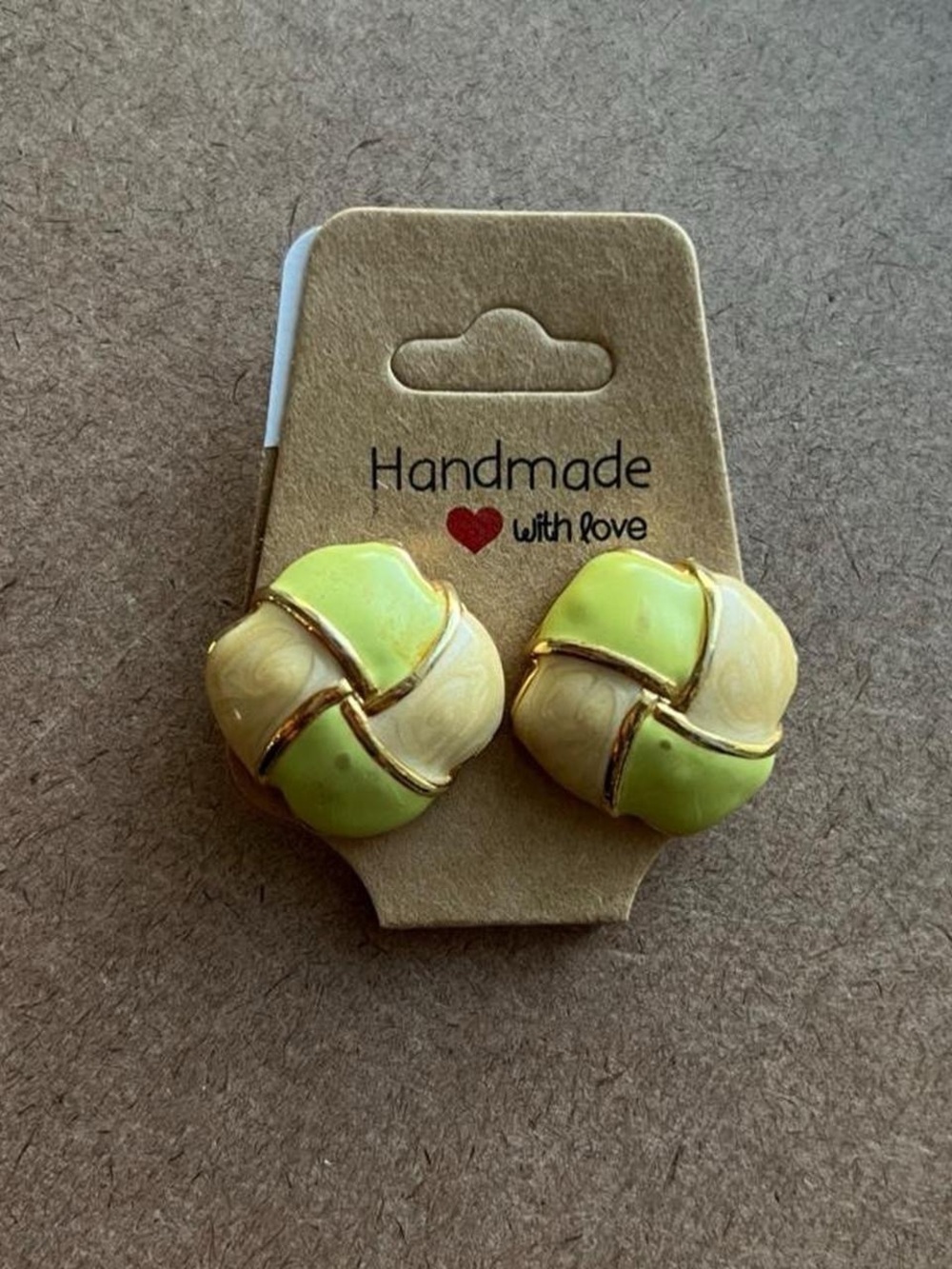 Green & Cream Knot Stud Earrings -